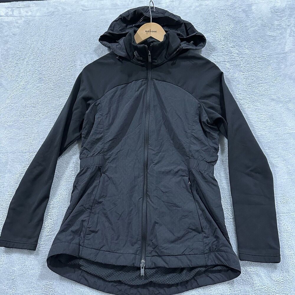 Adidas Windbreaker Hooded Lightweight Jacket Women Small Activewear Black